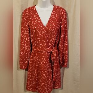 Banana Republic Red with White Polka Dots Wraparound Dress, Size 10